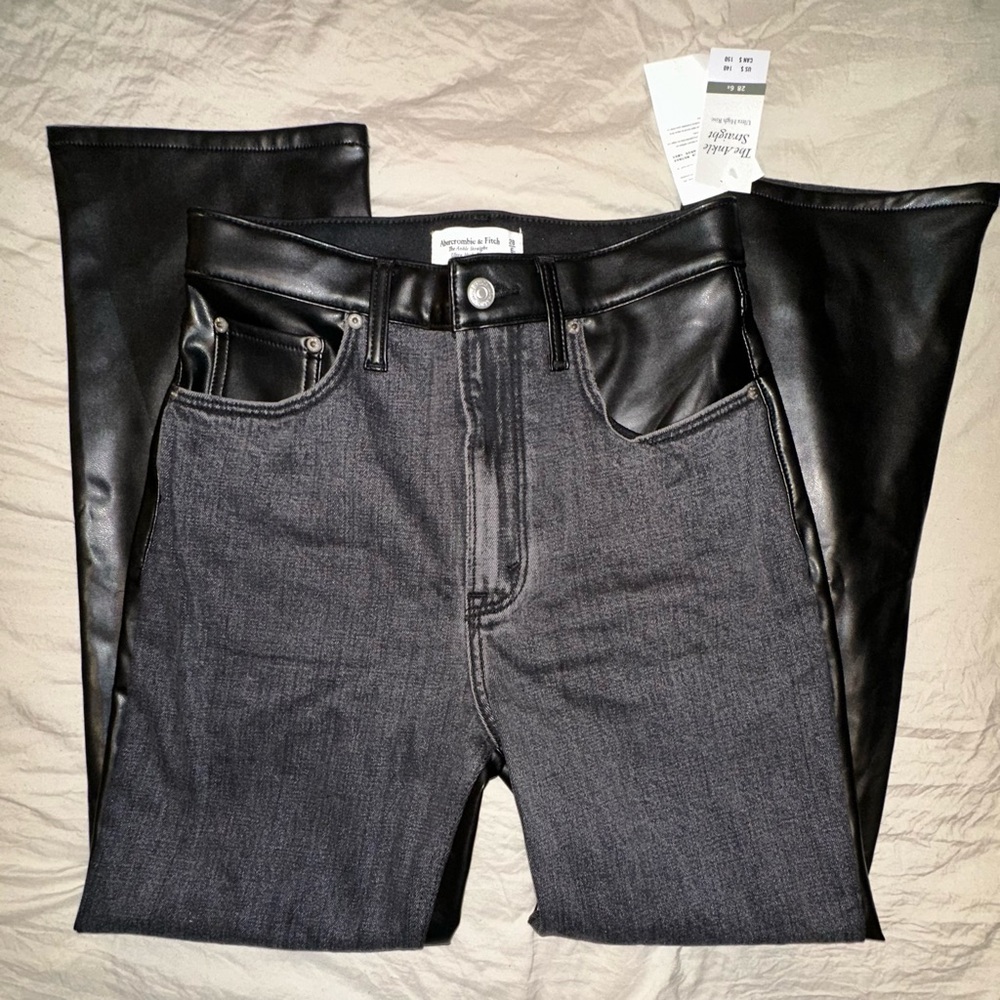 Abercrombie & Fitch Mixed Fabric Ultra High Rise Ankle Straight Jean